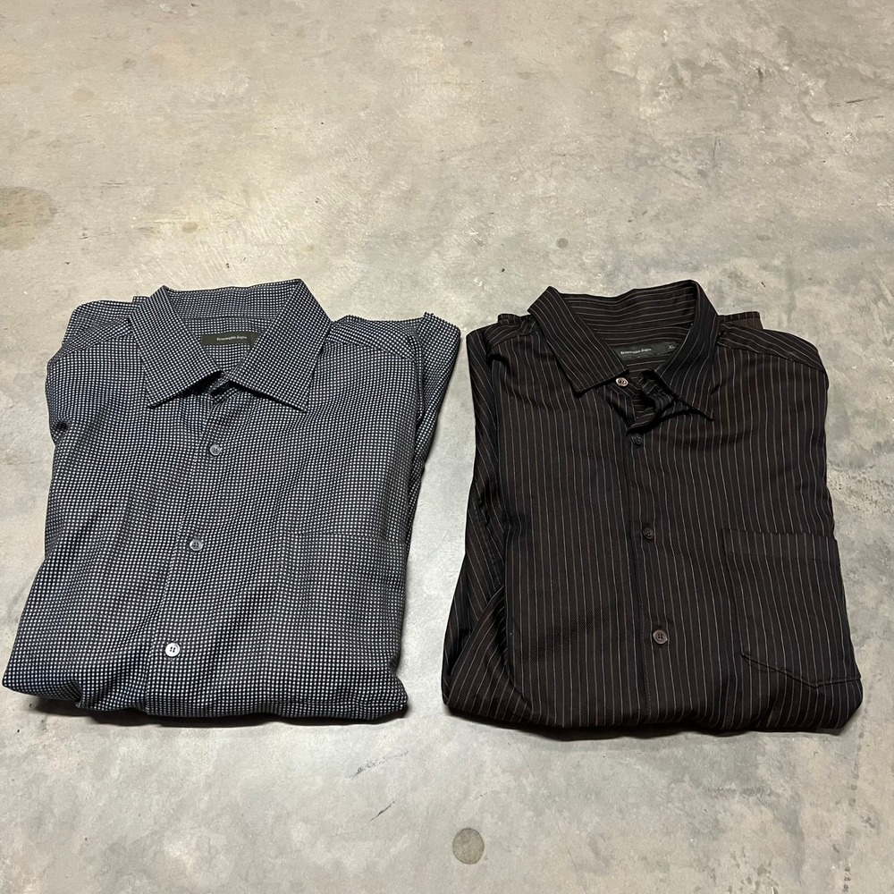 Lot of 2 Ermenegildo Zegna Mens XL Button Down Shirts Brown Stripe Blue Check